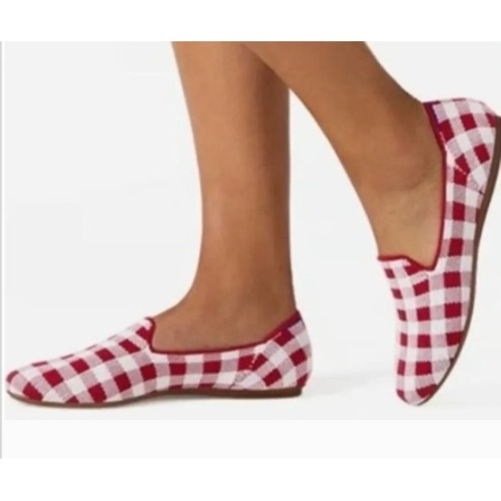 Rothys The Loafer Marta Ferri Gingham Red White 10 Slip On Flat Shoes Wool Blend